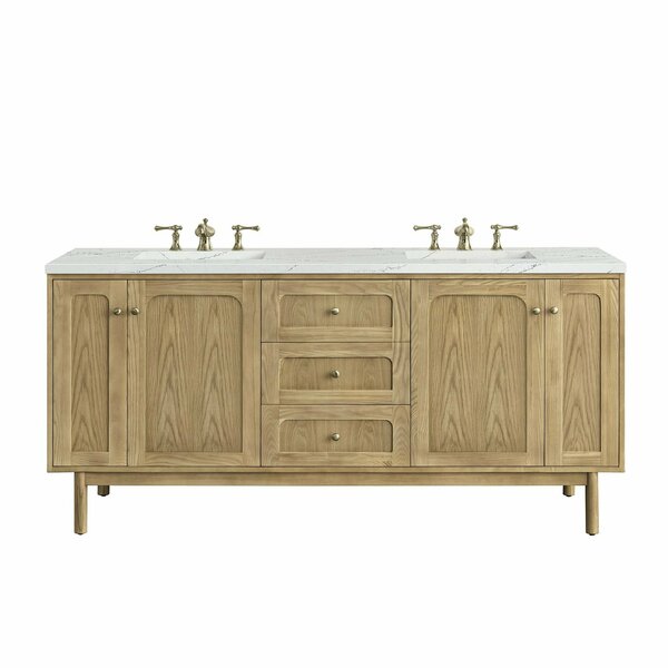 James Martin Vanities Laurent 72in Double Vanity, Light Natural Oak w/ 3 CM Ethereal Noctis Top 545-V72-LNO-3ENC